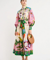 dresses : Robe Longue Fluide Bohème Femme Imprimés Artistiques Manches in van Seroa