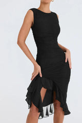 dresses : Robe de cocktail femme noire asymétrique à volants élégants - in Noir van Seroa