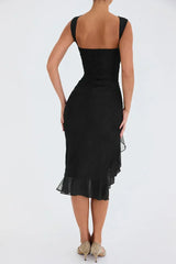 dresses : Robe de cocktail femme noire asymétrique à volants élégants - in van Seroa