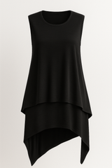 Women's Top Clothes : Top Femme Asymétrique Fluide Noir Élégant Sans Manches S-XL in Néron van Seroa