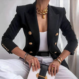 Blazer : Blazer Femme Doré Double Boutonnage in Noir van Seroa