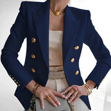 Blazer : Blazer Femme Doré Double Boutonnage in Bleu Marine van Seroa
