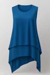 Women's Top Clothes : Top Femme Asymétrique Fluide Noir Élégant Sans Manches S-XL in Bleu van Seroa