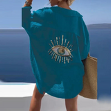 swimwear : Chemise Blanche Femme Oversize Coton Bohème in Bleu van Seroa