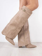 Boots : Bottes Femme Noires en Cuir Synthétique - Bottines Élégantes et Confortables in Beige suède van Seroa