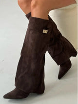 Boots : Bottes Femme Noires en Cuir Synthétique - Bottines Élégantes et Confortables in Marron suède van Seroa