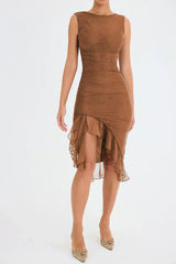 dresses : Robe de cocktail femme noire asymétrique à volants élégants - in Marron van Seroa