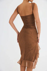 dresses : Robe de cocktail femme noire asymétrique à volants élégants - in van Seroa
