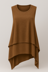 Women's Top Clothes : Top Femme Asymétrique Fluide Noir Élégant Sans Manches S-XL in Marron van Seroa