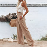 skirts : Pantalon Fluide Femme en Lin à Jambes Larges in Beige van Seroa