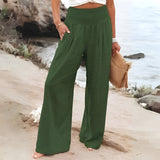 skirts : Pantalon Fluide Femme en Lin à Jambes Larges in Vert van Seroa