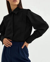 Blouse : Chemise Blanche Femme Carrée Boutons in Noir van Seroa