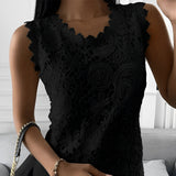 top blouses : Blouse Femme sans Manches Élégant Dentelle Floral in Noir van Seroa