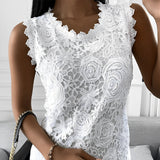 top blouses : Blouse Femme sans Manches Élégant Dentelle Floral in van Seroa
