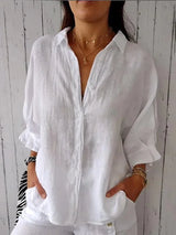 top blouses : Chemise Blanche Femme en Lin Décontractée - Confortable et Élégante in Blanc van Seroa