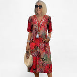 Dresses : Robe Midi Fleurie Estivale Élégante pour Femme - Coupe Fluide et Confortable in Rosso van Seroa