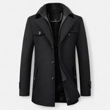 Men > Coats : Trench Homme en Laine : Col Montant Zippé, Élégance Hivernale in Noir van Ancienne Monde