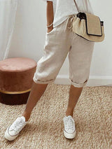 skirts : Pantalon capri à cordon, coupe décontractée pour femme in Beige van Seroa