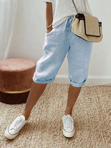 skirts : Pantalon capri à cordon, coupe décontractée pour femme in Bleu van Seroa