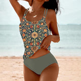 swimwear : Tankini Femme Mandala Bohème Maillot de Bain 2 Pièces Confortable in Vert van Seroa