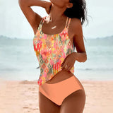 swimwear : Tankini Femme Mandala Bohème Maillot de Bain 2 Pièces Confortable in Orange van Seroa
