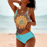 swimwear : Tankini Femme Mandala Bohème Maillot de Bain 2 Pièces Confortable in Bleu clair van Seroa