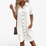 Dress : Robe d'été ample en coton et lin pour femme, respirante et confortable in Blanc van Seroa