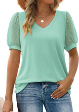top blouses : T-shirt Femme Manches Bouffantes Col in Turquoise van Seroa