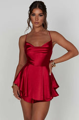 dresses : Mini Robe Femme Élégant Satin in Rouge van Seroa