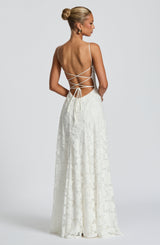 Maxi Dress : Robe longue noire femme en lin et satin avec dentelle élégante in van Seroa