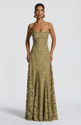 Maxi Dress : Robe longue noire femme en lin et satin avec dentelle élégante in van Seroa