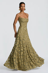 Maxi Dress : Robe longue noire femme en lin et satin avec dentelle élégante in van Seroa