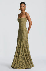 Maxi Dress : Robe longue noire femme en lin et satin avec dentelle élégante in van Seroa
