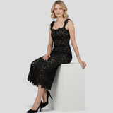 Dresses : Robe fourreau femme élégante noire col bateau manches longues en maille stretch in van Seroa