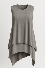 Women's Top Clothes : Top Femme Asymétrique Fluide Noir Élégant Sans Manches S-XL in Grigio van Seroa