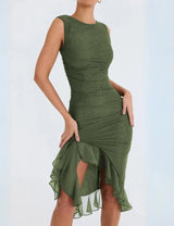 dresses : Robe de cocktail femme noire asymétrique à volants élégants - in Vert van Seroa