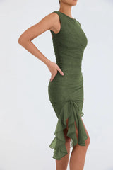dresses : Robe de cocktail femme noire asymétrique à volants élégants - in van Seroa