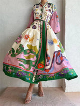 dresses : Robe Longue Fluide Bohème Femme Imprimés Artistiques Manches in Multicolore van Seroa
