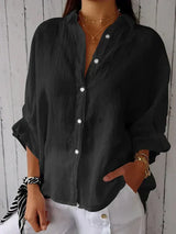 top blouses : Chemise Blanche Femme en Lin Décontractée - Confortable et Élégante in Noir van Seroa