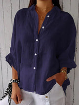 top blouses : Chemise Blanche Femme en Lin Décontractée - Confortable et Élégante in Bleu van Seroa