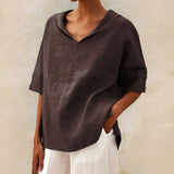 top blouses : Haut en Lin à Col en V et Coupe Ample Décontractée Femme in Marron van Seroa