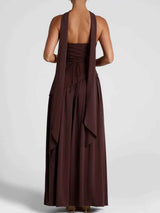 Maxi Dress : Robe longue fluide fendue femme - Élégante, confortable, sans bretelles avec ruban in van Seroa