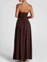 Maxi Dress : Robe longue fluide fendue femme - Élégante, confortable, sans bretelles avec ruban in van Seroa