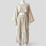 Outfit Sets : Ensemble d'été Femme en Lin 2 Pièces : Chemise Manches Courtes et Pantalon Large Élégant in L van Seroa