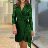 dresses : Robe Femme Blazer Paillettes Détail in Vert van Seroa
