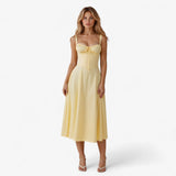 Dresses : Robe Élégante pour Femme à Taille Haute, Robe Midi Décontractée ou Formelle in Jaune clair van Seroa