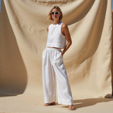 other : Ensemble lin femme décontracté 2 pièces, pantalon large et top élégant in Blanc van Seroa