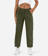 skirts : Pantalon Femme Velours Côtelé Taille Hau in Vert foncé van Seroa