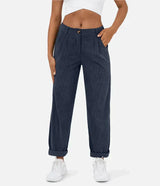 skirts : Pantalon Femme Velours Côtelé Taille Hau in Bleu foncé van Seroa