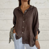 top blouses : Chemise Blanche Femme en Lin Décontractée - Confortable et Élégante in Marron van Seroa